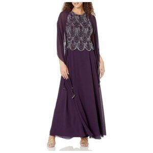 **J Kara** Women's Petite Sleeveless Beaded Pop Over Dress with Scarf 10P NWT